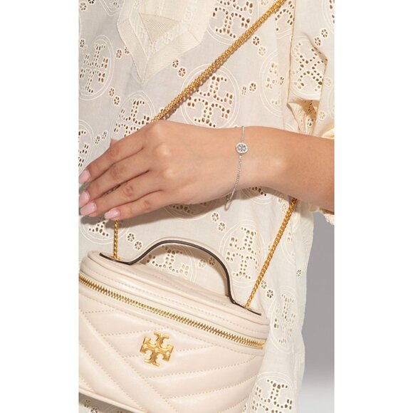 Tory Burch Silver Logo Paver Chain Bracelet For Women - Picture 5 of 5